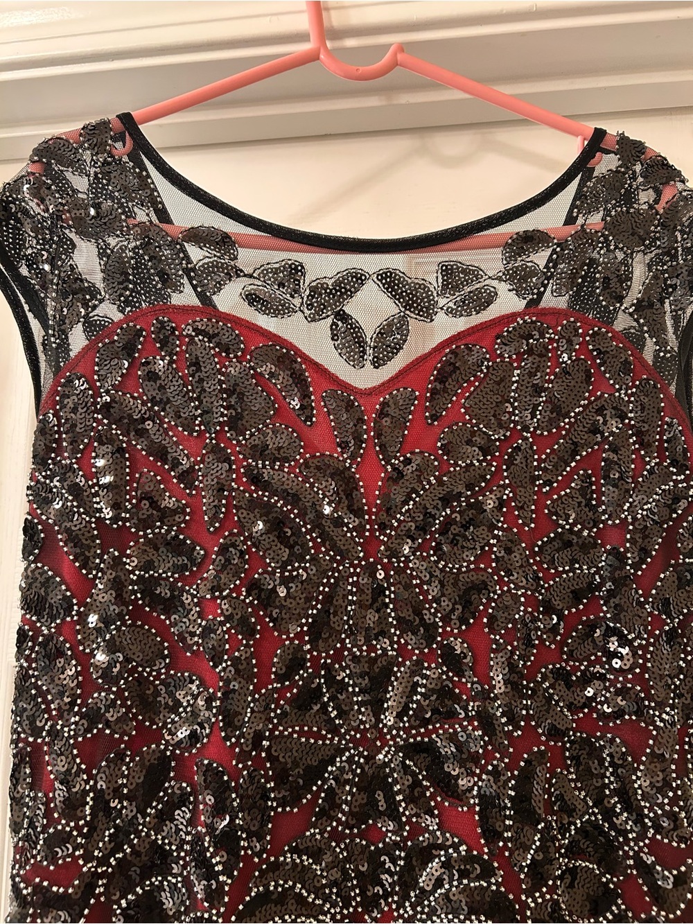 Beaded Sequin Evening Dress in Red and Black